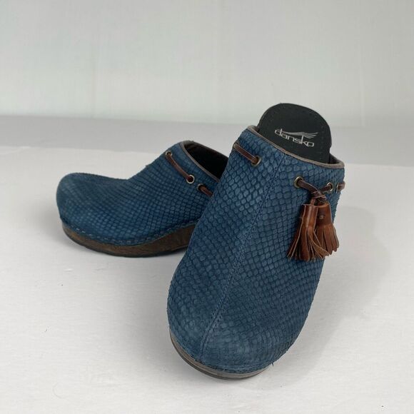 Dansko Womens Blue Nubuck Leather Mules Slip On Shoes Size 37/6.5-7 Clog - Picture 9 of 13